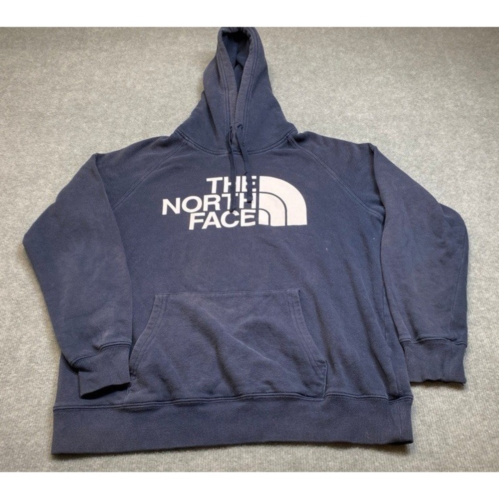 The North Face Hoodie Men Medium Navy Blue Logo Pullover Fleece Sweatshirt